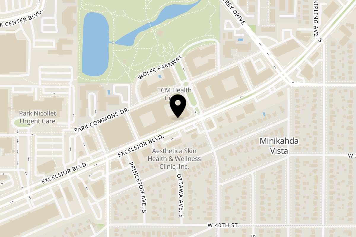 Map showing the location of Vibe Organic Juice Bar on 4720 Excelsior Blvd in St Louis Park